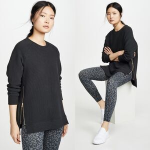 VARLEY $110 Manning Sweatshirt Longline Ottoman Rib in Black Gold Zip SZ Medium